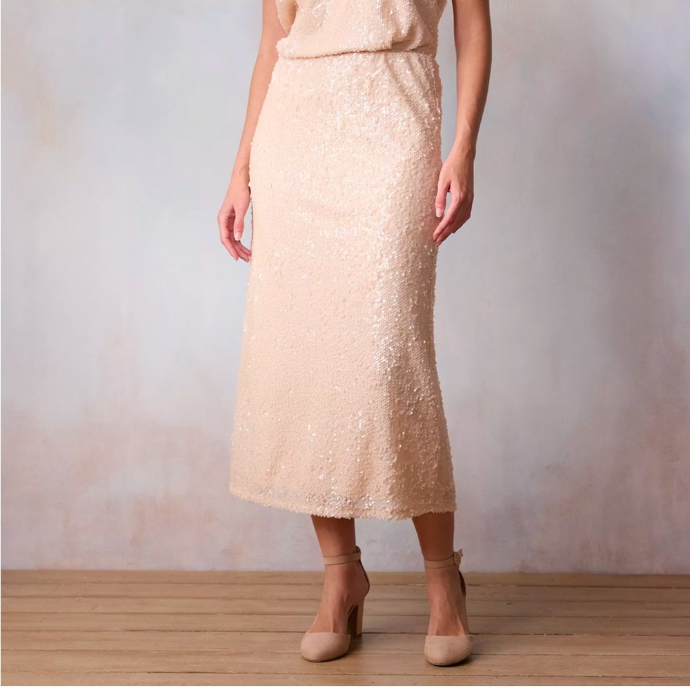 LC Lauren Conrad sequin blush midi skirt